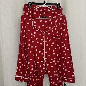 kate spade L-XL Red Pink Polka Notch Collar Long Sleeve Pajama Set